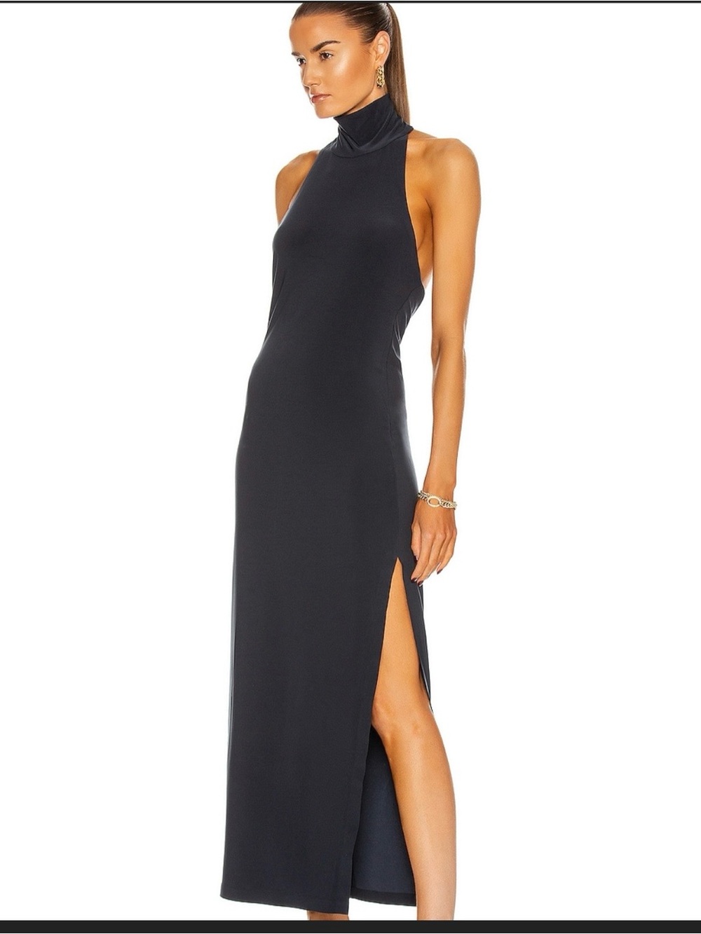 Norma Kamali Women's Halter Turtle Side Slit Gown Pewter